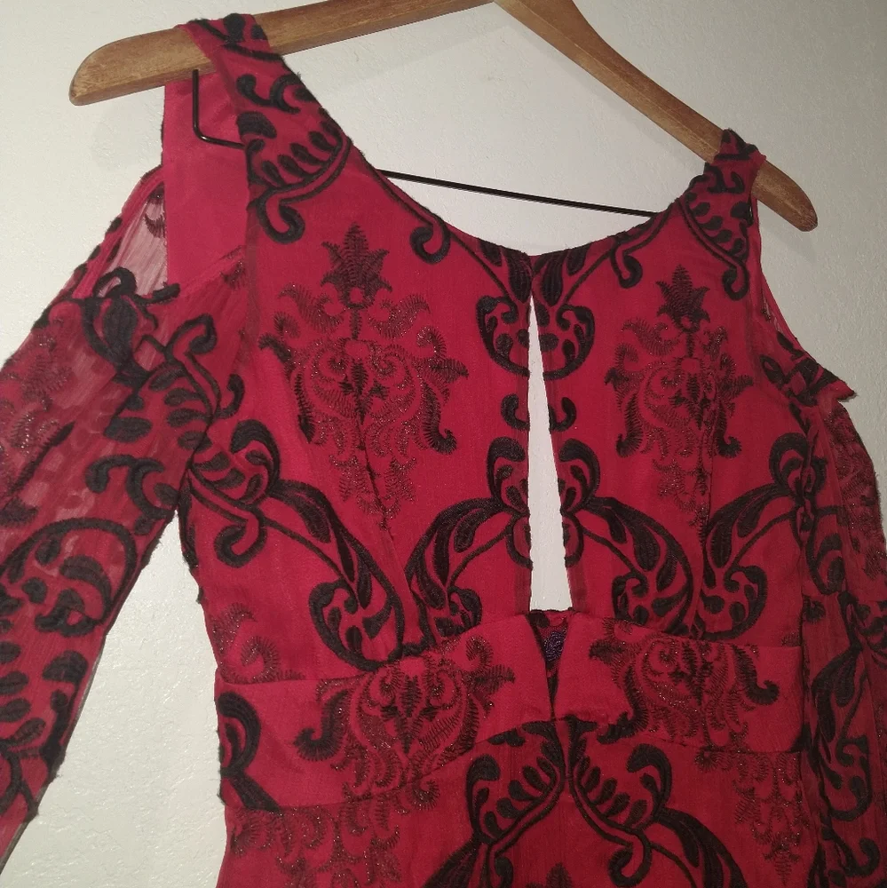 FREE PEOPLE Want to Want Me Red/Black Embroidery Mini Dress - Picture 10 of 11